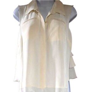 Jamison 100% Silk Sleeveless Blouse Small White Button Down Chic Light Academia